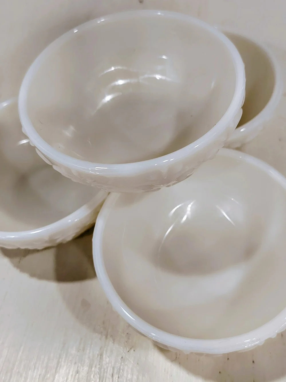 White Embossed Ceramic Serving Bowls - Set of 4